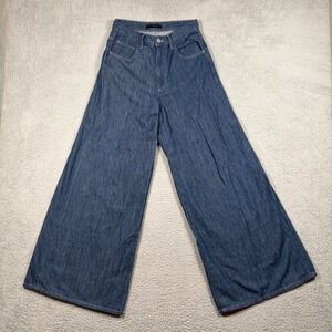 Uniqlo High Rise Super Wide Leg Jeans Blue Denim Flared Womens 25x29 Dark Wash
